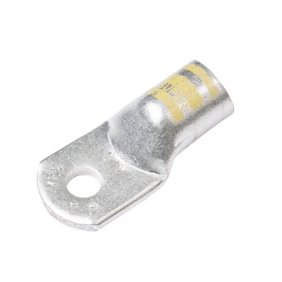 Heavy-duty copper lug for electrical use, featuring a durable design and a hole for secure attachment.