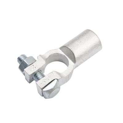 Copper battery terminal with straight barrel design, ideal for negative connections. Features robust construction and secure fit.