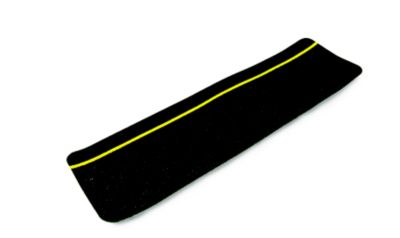 Reflective step tread, black with a yellow stripe, enhancing safety and visibility for stairs.