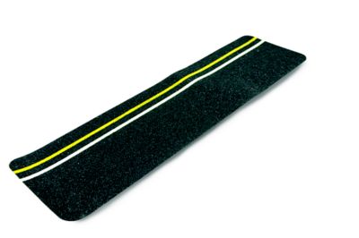 Glow in the dark black tread with yellow and white stripes, designed for enhanced visibility and safety.