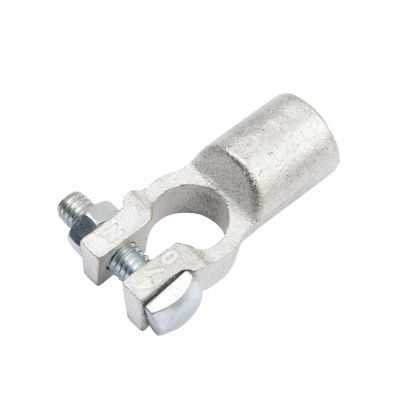 Copper straight barrel battery terminal with bolts, designed for secure negative connection in high-gauge applications.