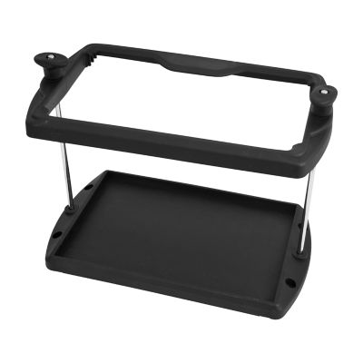 Battery tray with adjustable height crossbar and stainless steel bolts