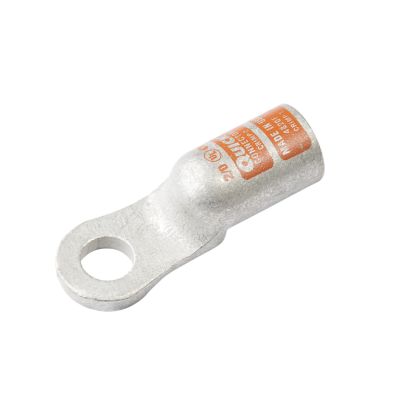 Heavy-duty copper crimp lug for 2/0 gauge cables, featuring a durable design with a circular terminal hole.