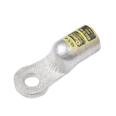 Heavy-duty copper crimp lug by Quick Cable, durable metallic design with labeled yellow details, used for electrical connections.