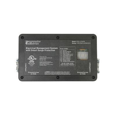 Progressive Industries Electrical Management System featuring smart surge protection with error code display panel.
