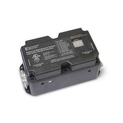 Hardwired RV electrical management system surge protector with integrated display for secure power management.