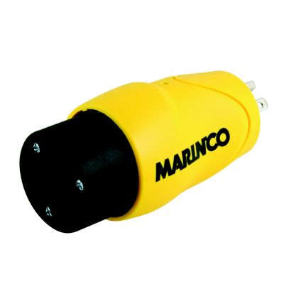 Yellow Marinco S15-30 adapter, 15A male to 30A female connectors, for reliable electrical connections.
