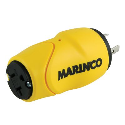 Yellow and black Marinco plug S20-15 straight adapter converts to 15A 125V Female