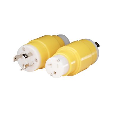 Black and Yellow Marinco Straight adapter that converts 20A 125V male to 30A 125V female