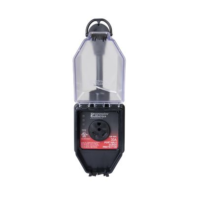 Portable RV smart surge protector with cover by Progressive Industries, featuring 30 Amp capacity for reliable power protection.