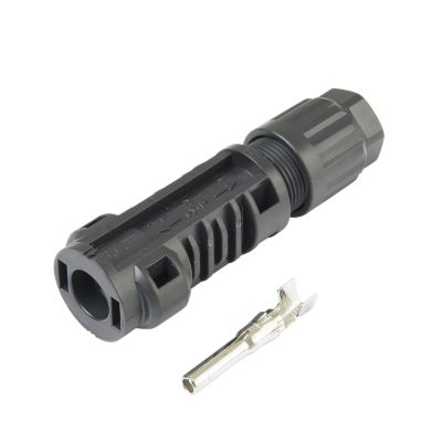 TE Connectivity Solarlok PV4-S male cable coupler with contact, showcasing durable black design and detailed components.