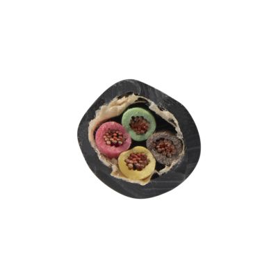 Durable black trailer cable with red, green, brown and yellow copper wires inside, designed for secure electrical connections.