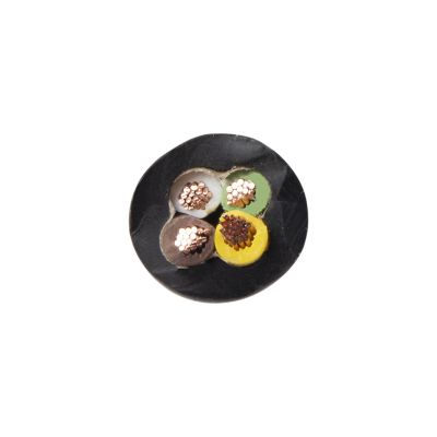 Durable black trailer cable with brown, white, green and yellow copper wires inside, designed for secure electrical connections.