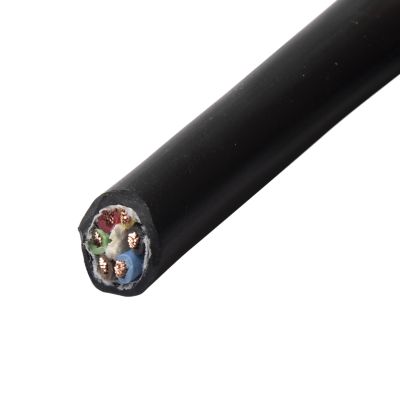 Trailer cable with six colored wires: red, green, brown, white, black, and yellow, encased in a black sheath.