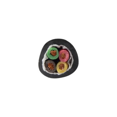 Black trailer wire cross section view with 4 wires, Red, Brown, Yellow and Lt. Green