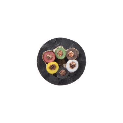 Trailer cable with six colored wires: red, green, brown, white, black, and yellow, encased in a black sheath.