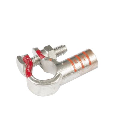 Pure copper RoHS compliant battery terminal featuring a right elbow design. Ideal for secure electrical connections.