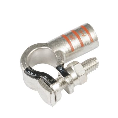 Pure copper RoHS-compliant battery terminal with left elbow design from FTZ Industries.