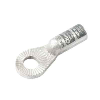 Copper Quick Cable crimp lug with anti-rotational design, showcasing a circular hole and textured surface.