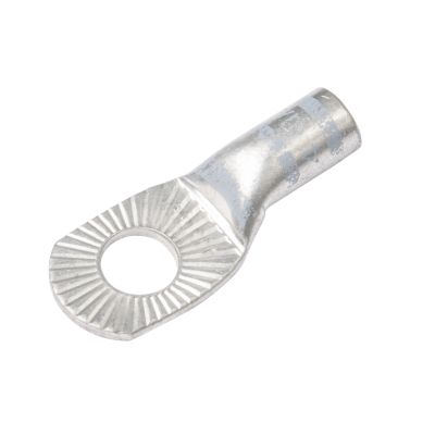 Copper crimp lug with anti-rotational design for secure connections, suitable for 4 Ga cables.