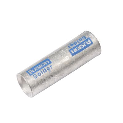 Silver FUSION Copper Lugs, Quick Cable 141440-000, for 4/0 Gauge Butt Splice, showcasing the tube design and label.