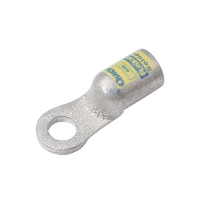 Copper lug with a heavy wall design and labeled Quick Cable, featuring a circular stud hole for secure connections.