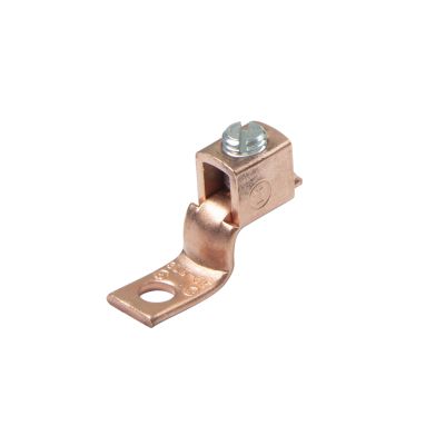 Copper Ilsco mechanical lug SLU-35 with one conductor opening and single mounting hole.