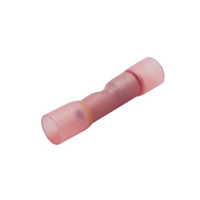 Heat shrink and crimp step-down butt connector in translucent pink with cylindrical shape, NSPA KS56-10.