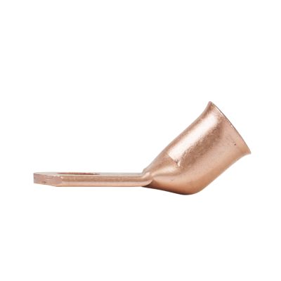 Copper lug with a 45-degree angle, designed for sturdy stud connections, showcasing a polished finish and durable design.