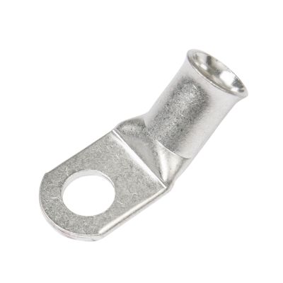 Copper tin-plated lug with 45-degree bend, designed for 1/0 gauge wires, offering durable electrical connections.