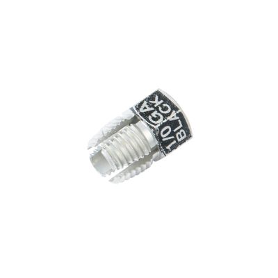 Silver Quick Cable compression nut for secure wire connections with black 1/0 Ga marking, highlighting its functionality.
