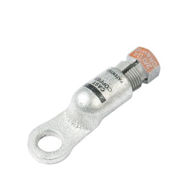 Compression nut heavy wall lug with a visible hole and threaded top, designed for secure cable connections.