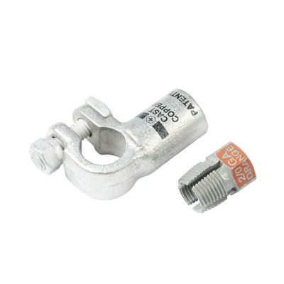 Right elbow compression nut battery terminals for positive connection, featuring a robust metal design with visible branding.