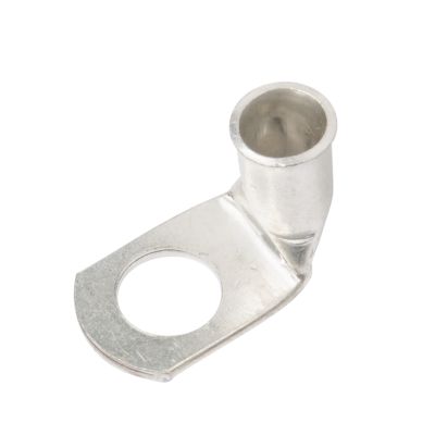 Copper tin-plated lug with 90-degree bend, perfect for 6-gauge wiring connections.