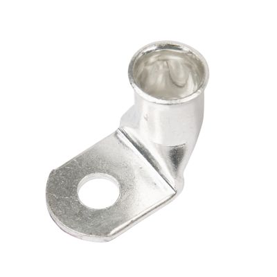 Copper tin plated lug with 90-degree bend for 2/0 Ga cable, featuring a durable finish and precision design.