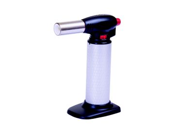 Heavy-duty butane torch with ergonomic grip, red ignition switch, and stainless steel nozzle. Ideal for culinary and industrial use.