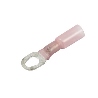 Red heat shrink and crimp multi-stud ring terminal, designed for 22-18 gauge wiring applications.