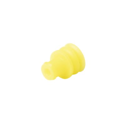 Yellow AMP Superseal 1.5 wire seal by TE Connectivity for electrical applications, showcasing durable design and precise construction.