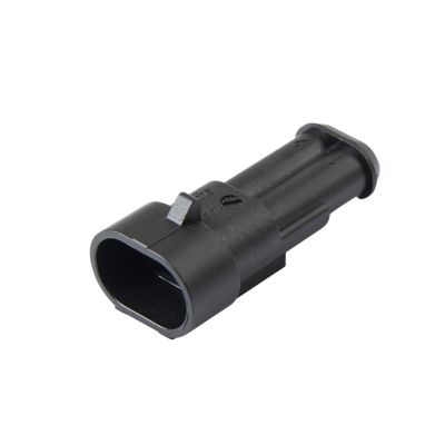 TE Connectivity 2-Way AMP Superseal 1.5 cap housing, black plastic design, electrical connector component.