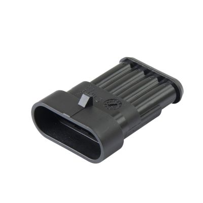 Black 4-way AMP Superseal 1.5 cap housing connector from TE Connectivity, featuring a compact and durable design.