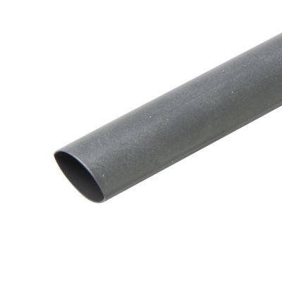 Black single wall shrink tubing displayed on a white background, ideal for wiring insulation and protection.
