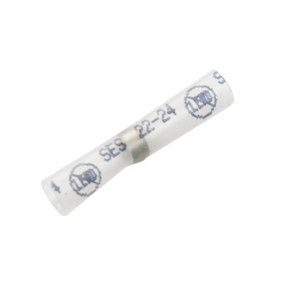 Clear, lead-free heat shrink solder butt connector for secure wire connections, featuring durable transparent casing.