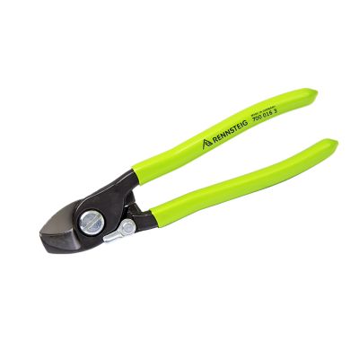 Rennsteig compact cable cutter with spring action and bright green handles, designed for cutting up to 1/0 gauge cables.