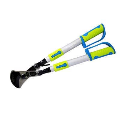Rennsteig compact cable cutter with spring action and bright green handles, designed for cutting up to 1/0 gauge cables.