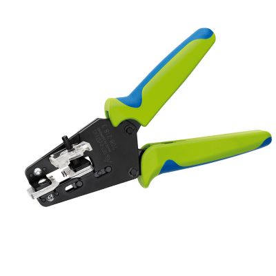 Green and blue Rennsteig wire stripper with ergonomic handles and a precise cutting mechanism.