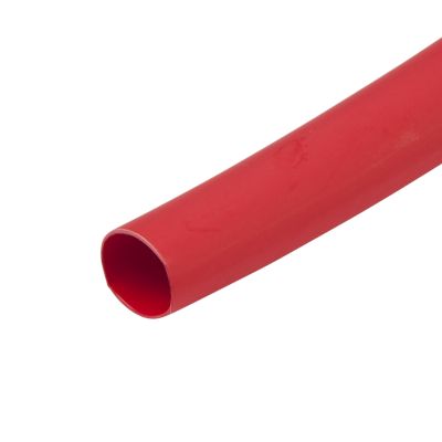 Red dual wall shrink tube spool, close-up of insulated protection for cables and wiring.