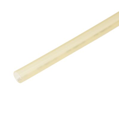 Translucent yellow shrink tube for electrical insulation, suitable for 12-10 gauge wires, shows flexible, durable design.