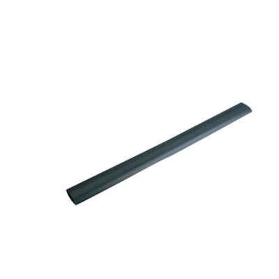 Black single wall shrink tubing on white background, highlighting flexibility and smooth surface for electrical insulation.