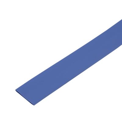 Blue single wall heat shrink tubing on white background, ideal for electrical insulation and wire protection.