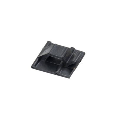 Black adhesive cord clip with square base and wire capacity, ideal for organizing and securing cables efficiently.